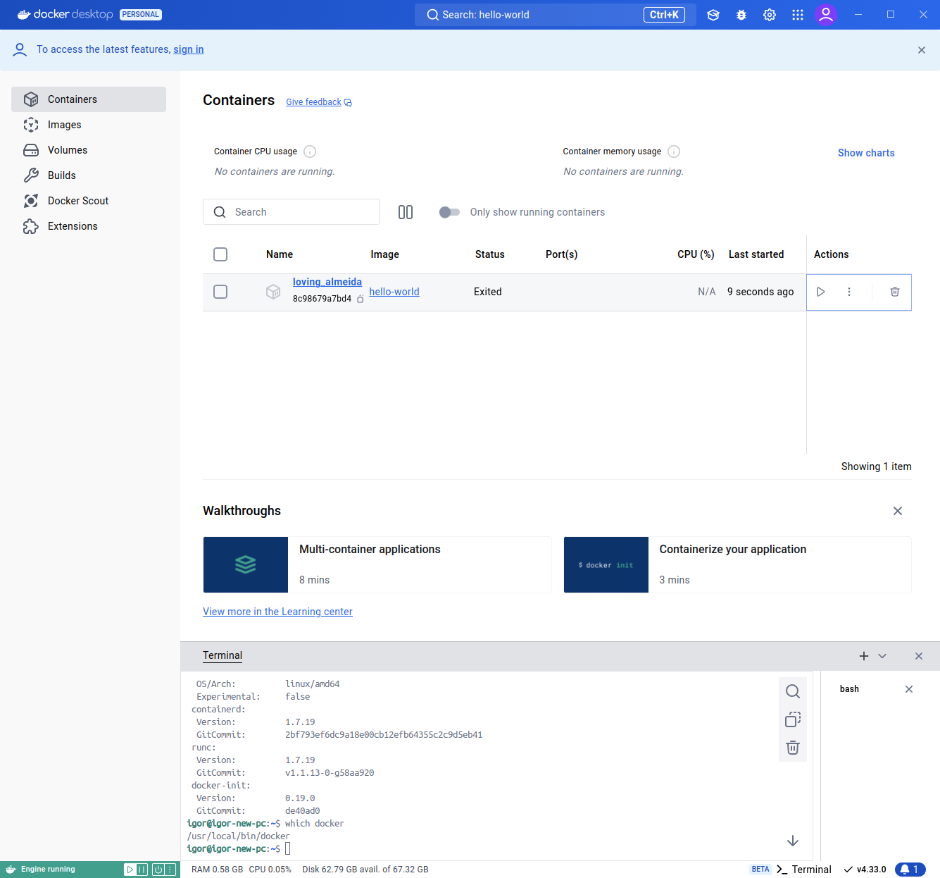 Docker Desktop GUI