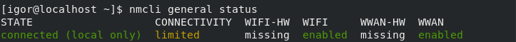 nmcli geneeral status